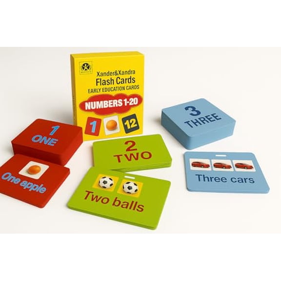 XANDER & XANDRA Number Flash Cards for Toddlers, Learn Counting, Numbers 1-20, Multicolor, 20-Count
