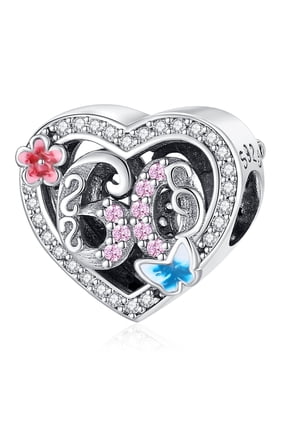 Number Heart Charms for Charm Bracelets & Necklaces 925 Sterling Silver Heart Bead Charms Women Gift Holiday Gifts