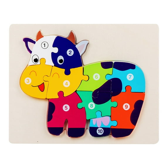 Number Jigsaw Puzzle Building Blocks Animal Wooden Puzzle Wooden Alphabet Puzzle Cow Tiger Bear Blocks Toys 123 Number Animal Puzzle for Preschool Learning