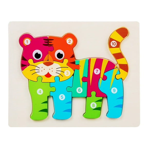 Number Jigsaw Puzzle Building Blocks Animal Wooden Puzzle Wooden Alphabet Puzzle Cow Tiger Bear Blocks Toys 123 Number Animal Puzzle for Preschool Learning