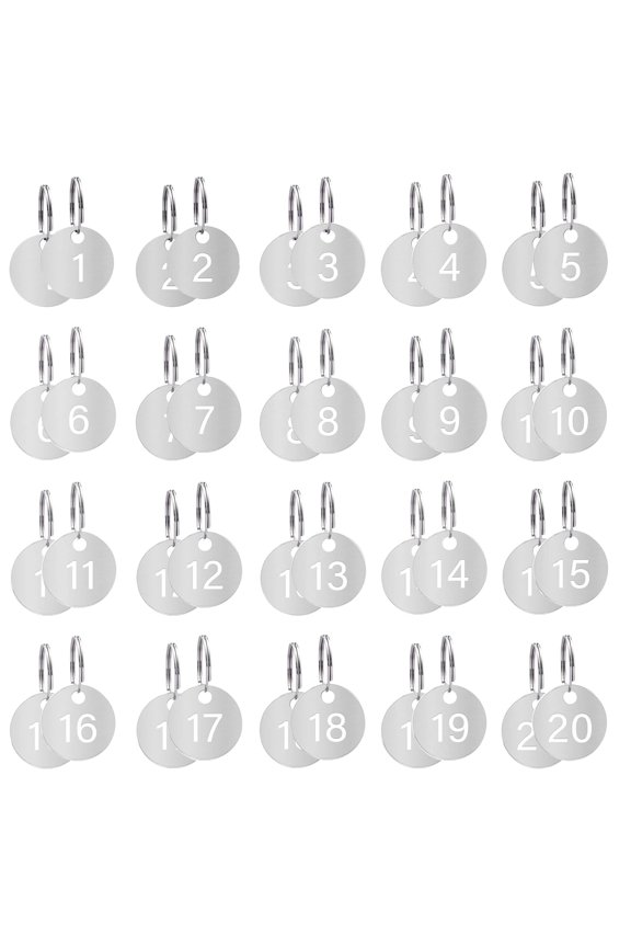 Number Key Tags, Round Metal Key Tags with Rings Hollowed Number ID Tags Coat Check Tags Identifiers Key Label, 1-20