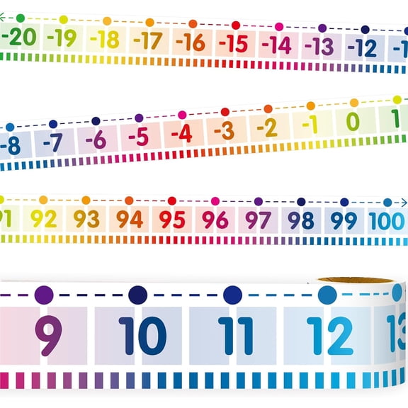 Number Line for Classroom Wall Bulletin Board Border Rainbow -20 to 100 Classroom Decoration 36ft 1 Roll Math Classes Decor