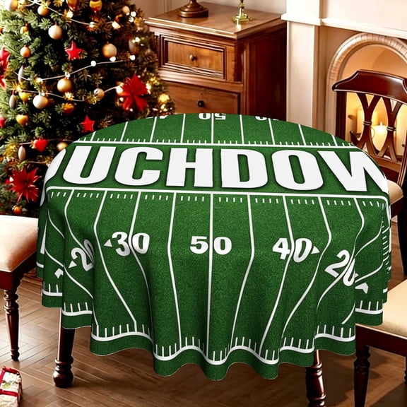 Number Mark Football Field Text 2D Printed Circular Table Cover, 35/50/60/70 Inch Diameter, Polyester, Game Day Dining Table Decoration, Sports Party Decor