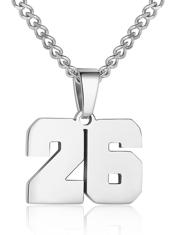 Number Necklace for Men Silver/Gold Athletes Number Chain Stainless Steel Charm Pendant Personalized Sports accessories for Men Basketball Baseball Football
