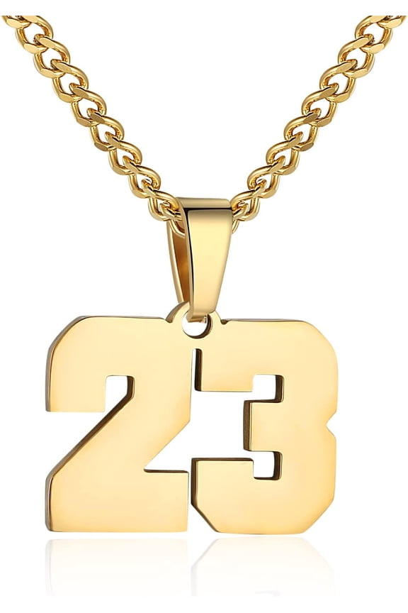 Number Necklace for Men Silver/Gold Athletes Number Chain Stainless Steel Charm Pendant Personalized Sports accessories for Men Basketball Baseball Football