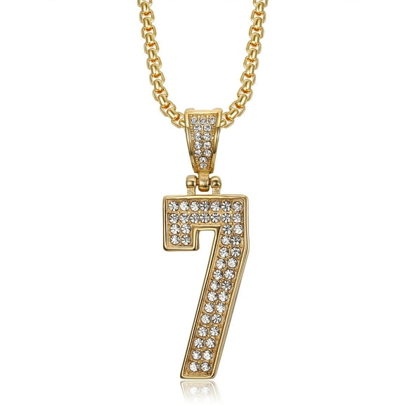 Number Necklace, Unisex, Sparkling Diamond Number Pendant with Wheat Ear Chain, Silver/Gold Plated Hip Hop Jersey Number Necklace, the Perfect Gift for Father or Husband