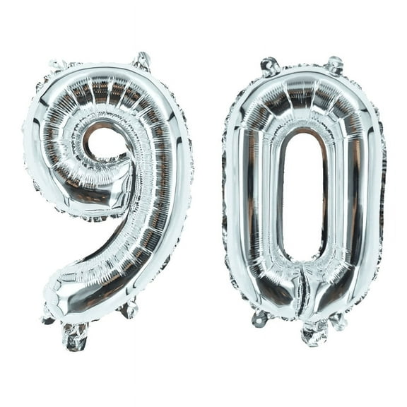 Number Ninety Silver Balloon, 32" Foil Mylar, 90th Birthday Party Age Balloon