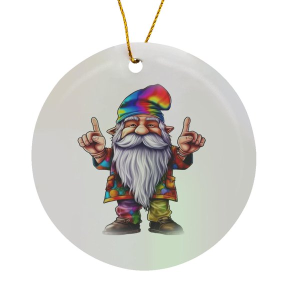 3drose, Number One Colorful Hippie Gnome Illustration, Circle Porcelain Ornament