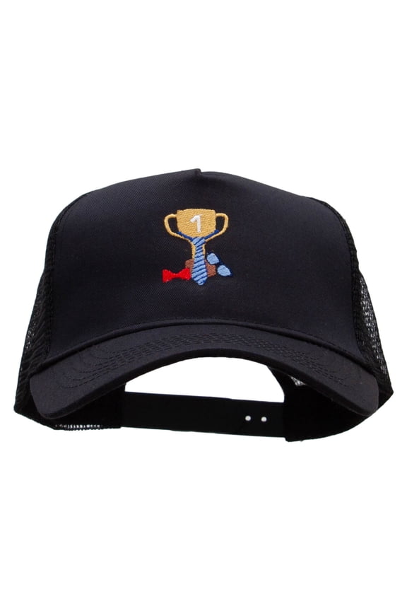 Number One Dad Five Panels Pro Style Trucker Mesh Cap - Black OSFM