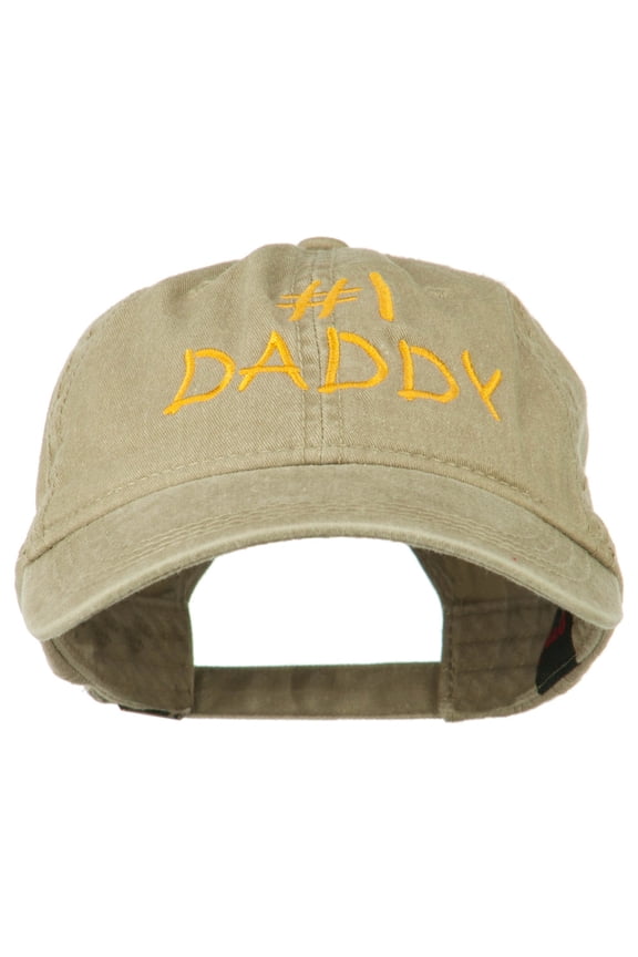 Number One Daddy Embroidered Washed Cotton Cap - Khaki OSFM