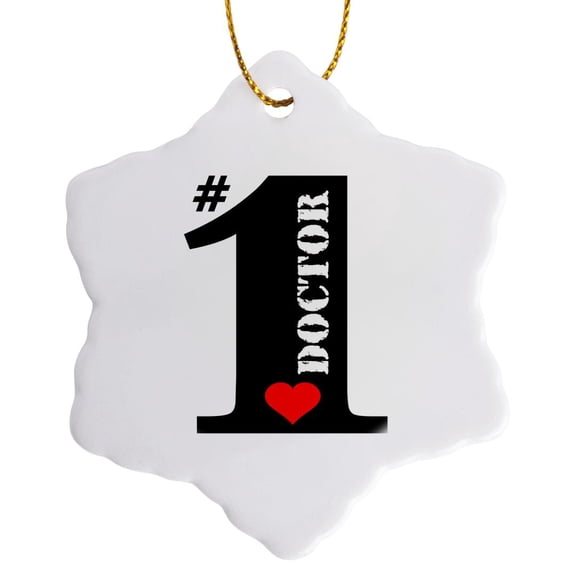 Number One Doctor- Big Numeral One With Red Heart, 3 inch Snowflake Porcelain Ornament