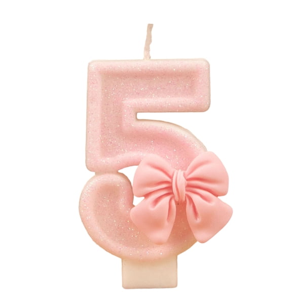 Number One Shaped Birthday Candle with Decorative Bow for Party Cake Topper Suitable for Celebrations and Events
