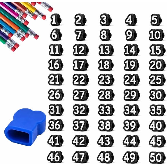 Number Pencil Toppers, Numbered Pencil Toppers 1-50 | Numbered Pencil Toppers 1-50, Reusable Classroom Pencil Labels for Student Organization and Teacher Supplies (Black, Number: 1-50)