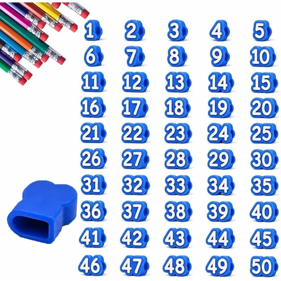 Number Pencil Toppers, Numbered Pencil Toppers 1-50 | Numbered Pencil Toppers 1-50, Reusable Classroom Pencil Labels for Student Organization and Teacher Supplies (Blue, Number: 1-50)