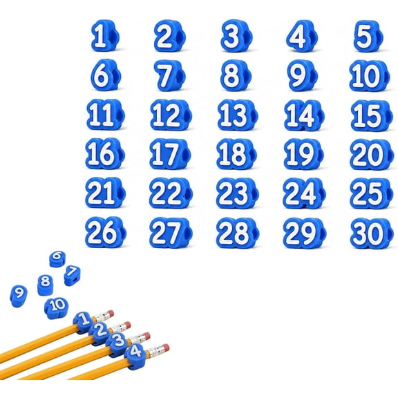 Number Pencil Toppers, Pencil Number Toppers, Reusable Number Tags for Teacher Supplies, Pencils Tracking Markers for Supply Stations and School Organization (Blue, Number: 1-30)