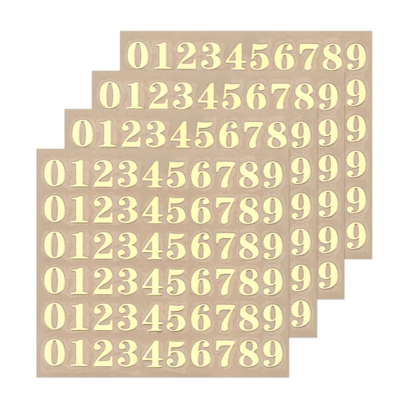 Number Resin Stickers 4 Sheets Mini Number Sticker Glitter Alloy for Resin Scrapbooking Gold 4.5mm High