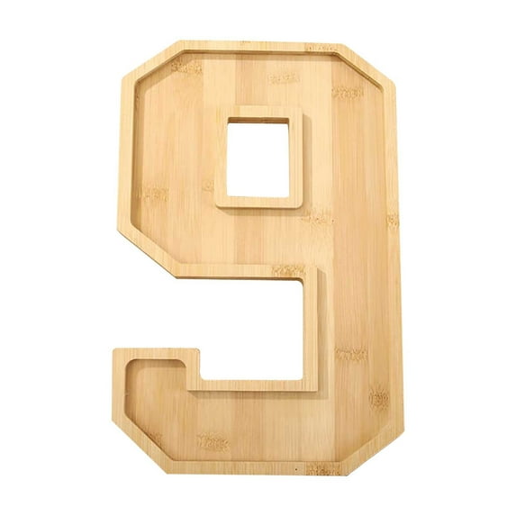 Number Serving Tray, 2025 Wooden Platter for Fruit Cheese Vegetables, Party Snack Board, Birthday Celebration Decor(J)