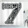 thumbnail image 1 of Number Shower Curtain, Antique Seven Symbol with Classic Ornamental Aztec Mexican Folk Culture Figures, Fabric Bathroom Set with Hooks, 69W X 70L Inches, Black and White, by Ambesonne, 1 of 3