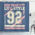 thumbnail image 1 of Number Shower Curtain, New York City Life Style 92 Athletics Sports Vintage Graphic Art Print, Fabric Bathroom Set with Hooks, 69W X 70L Inches, Blue Cream and Pale Pink, by Ambesonne, 1 of 3
