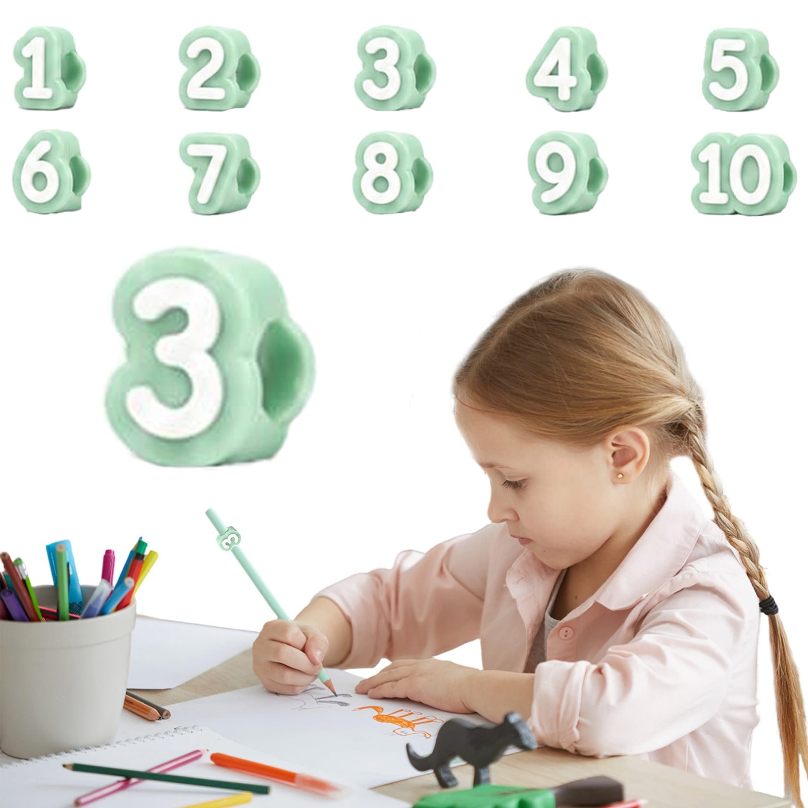 Number Silicone Pencil Toppers Green 1-10 Set B - Walmart.com