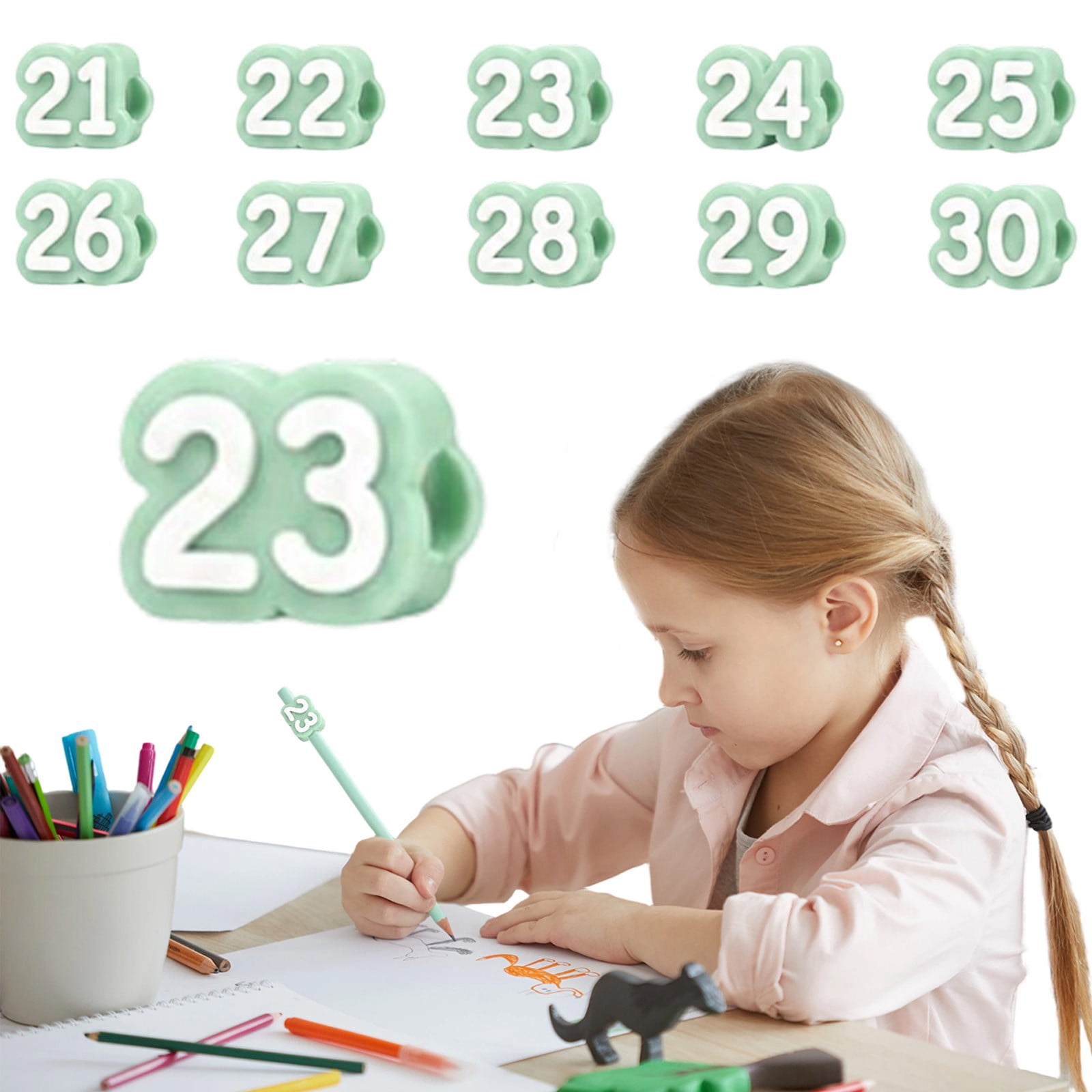 Number Silicone Pencil Toppers Green 21-30 Set B - Walmart.com