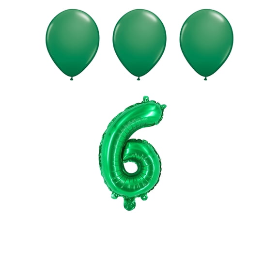 Number Six 6 Green Balloon 32 Inch Foil Mylar Birthday Milestone 3 Green Latex Balloons