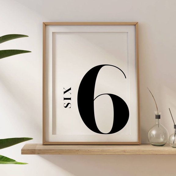 Number Six Monogram Celebration Decor Wall Art Unframed Paper Print