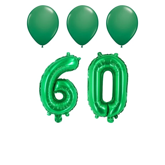 Number Sixty 60 Green Balloon 32 Inch Birthday Milestone 3 Green Latex Balloons