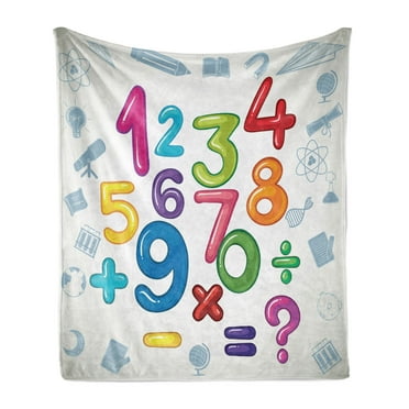 Number Soft Flannel Fleece Throw Blanket, Mathematical Signs and Characters School Elementary First Grade Education Pattern, Cozy Plush for Indoor and Outdoor Use, 50" x 70", Multicolor, by Ambesonne