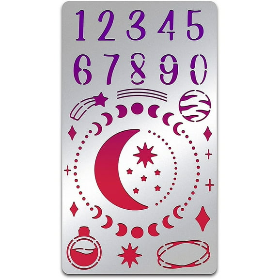 Number Stencils 7x4 Inch Moon Phase Drawing Template Sun Metal Stainless Steel Paint Stencils for Wood Journal Making Carving and Scrapbooking