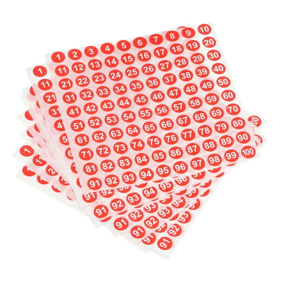 Number Sticker 1-100 Label Number Self Adhesive Label Red White for Sorting Storage Box Locker Sign, Pack of 10
