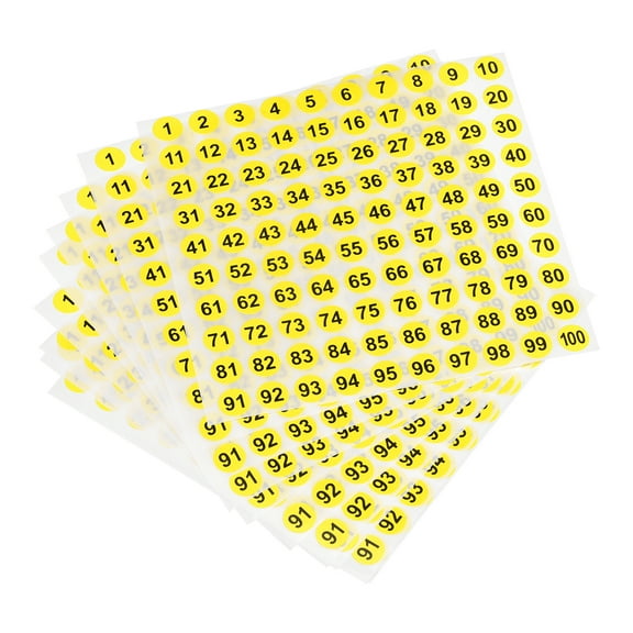 Number Sticker 1-100 Label Number Self Adhesive Label Yellow Black for Sorting Storage Box Locker Sign, Pack of 10