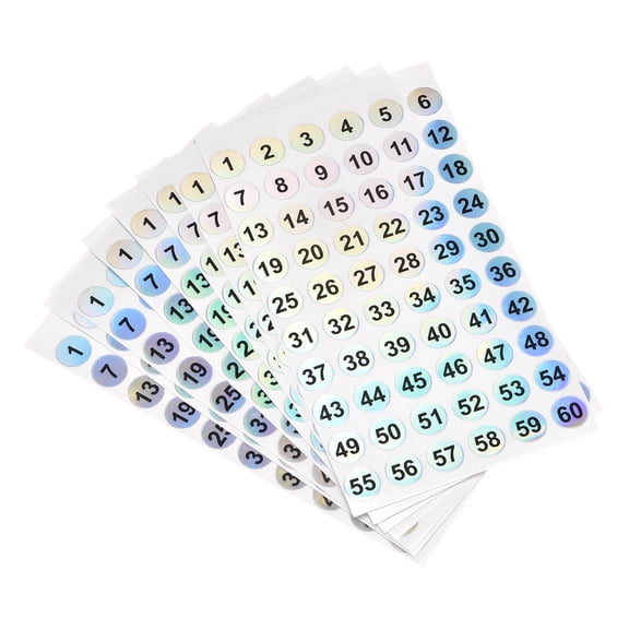 Number Stickers, 1 to 60 Round Number Labels Reflective Sticker for Numbering Sorting, 20 Sheets