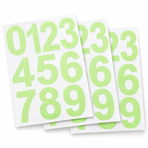 Number Stickers, 2.4 Inch Glow In The Dark Numeral Decals, 3 Sheets Mailbox Address Markers, for Mail Box, Door, Container, House Address Identification, Green