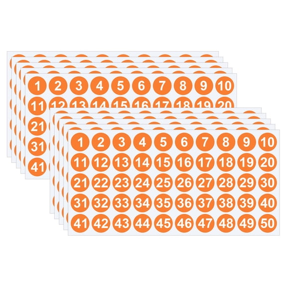 Number Stickers, Consecutive Number Stickers 1-50, Small Sticker Numbers Decals for Office, Classroom, Indoor, Outdoor, 1 inch Orange