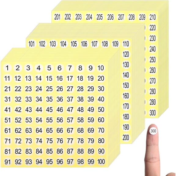 Number Stickers Labels, 1-300 Consecutive Self Adhesive Round Number Decals for Inventory Organizing Storage Boxes Toolbox Office, 0.4 Inch, 6000 Pack