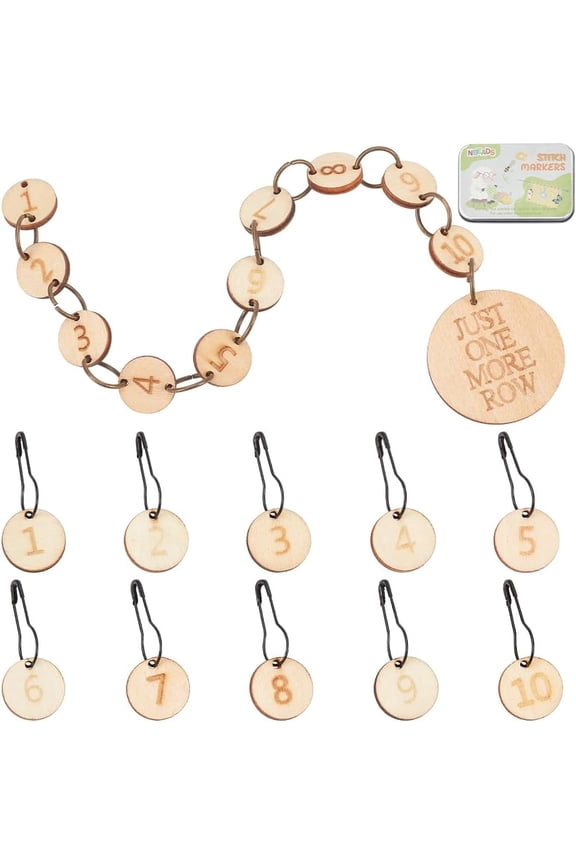 Number Stitch Makers 1 Pc Wood Knitting Row Counter Chains and 1-10 Number Stitch Makers Crochet Charms Stitch Makers with Self Adhesive Paper Labels