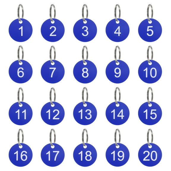 Uxcell Plastic Number Tags 1-20 20 Pcs 1.38'' Round Key Tags for Dormitory House Lockers Blue