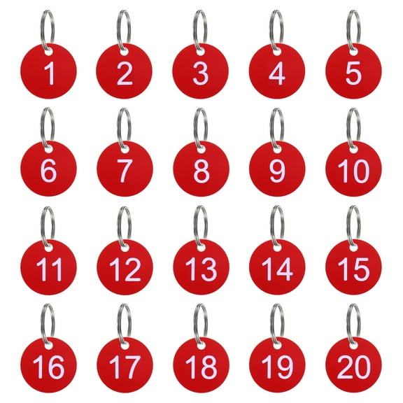 Number Tags 1-20, 20 Pcs 35mm Round Key Tags for Dormitory House Lockers, Red