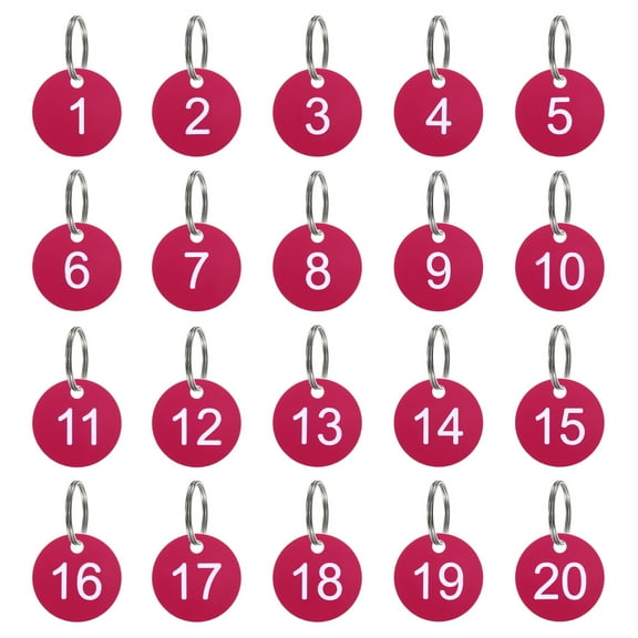 Number Tags 1-20, 20 Pcs 35mm Round Key Tags for Dormitory House Lockers, Rose