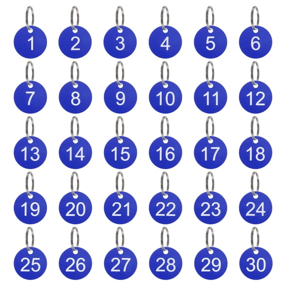 Number Tags 1-30, 30 Pcs 35mm Round Key Tags for Dormitory House Lockers, Blue