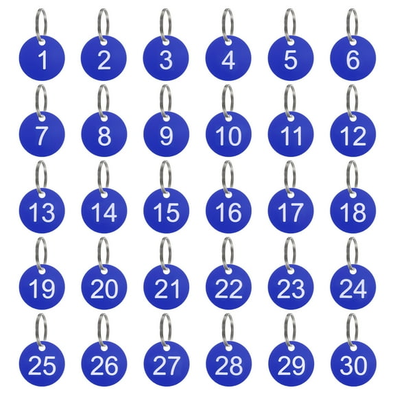 Number Tags 1-30, 30 Pcs 35mm Round Key Tags for Dormitory House Lockers, Blue