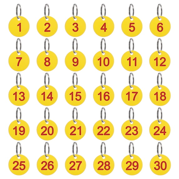 Uxcell Number Tags 1-30 30 Pcs 1.38'' Round Key Tags for Dormitory House Lockers Yellow Red