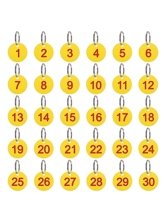 Number Tags 1-30 30 Pcs 1.38'' Round Key Tags for Dormitory House Lockers Yellow Red