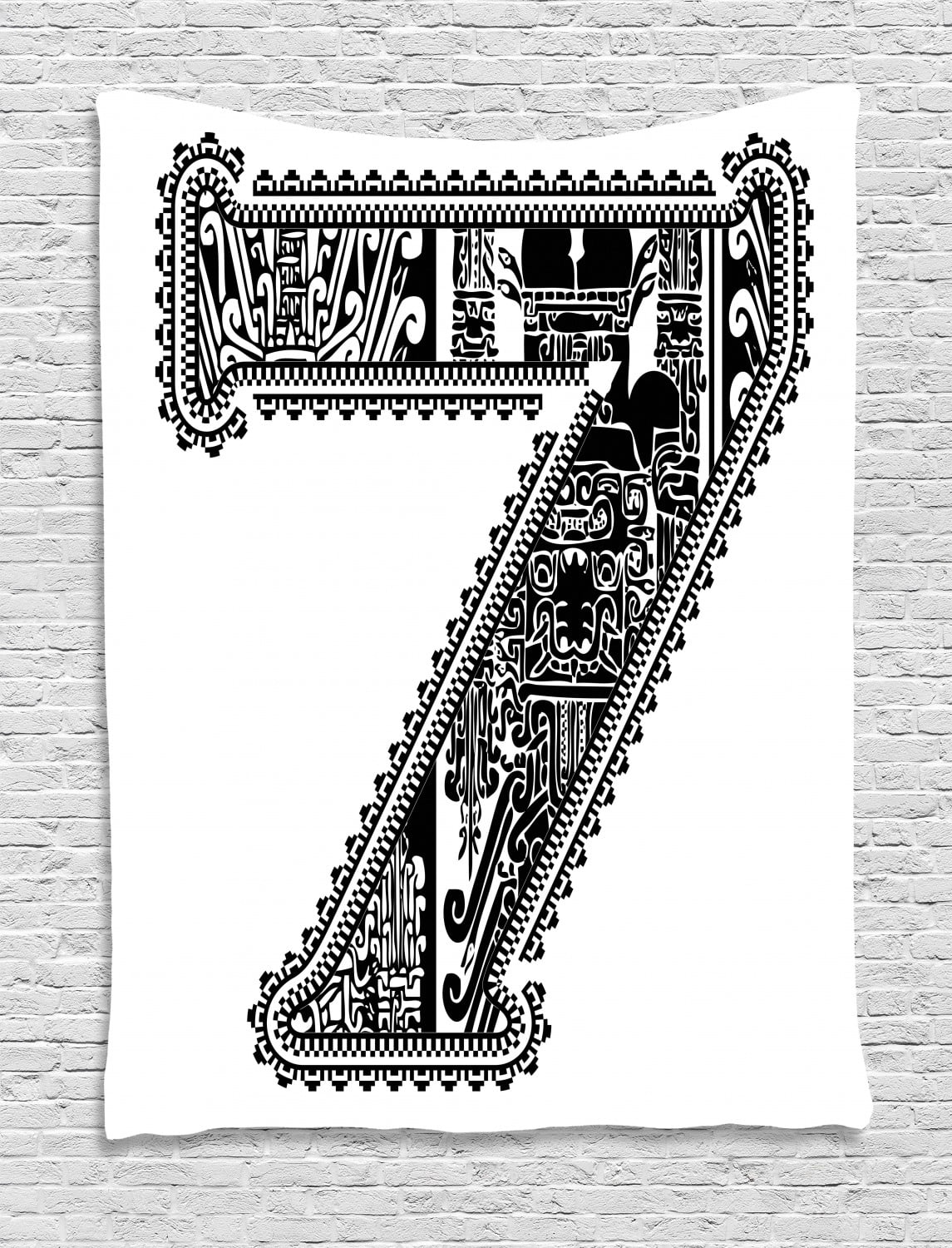 Number Tapestry, Antique Seven Symbol with Classic Ornamental Aztec ...