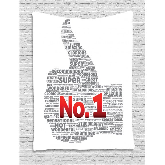 Number Tapestry, Thumbs Up Super Number One Job Success Business Worker of the Year Print, Wall Hanging for Bedroom Living Room Dorm Decor, 40W X 60L Inches, Grey Vermilion White, by Ambesonne