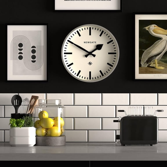Number Three Railway Wall Clock | Retro Modern Station Style | 15 Inch Posh Gray Acrylic Dial | Mid- Decor for Kitchen Living Room Office