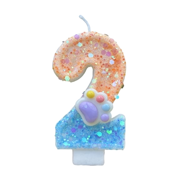 Number Zero Shaped Glitter Candle with Paw Print Decoration for Birthday Party Cake Topper Celebration Events