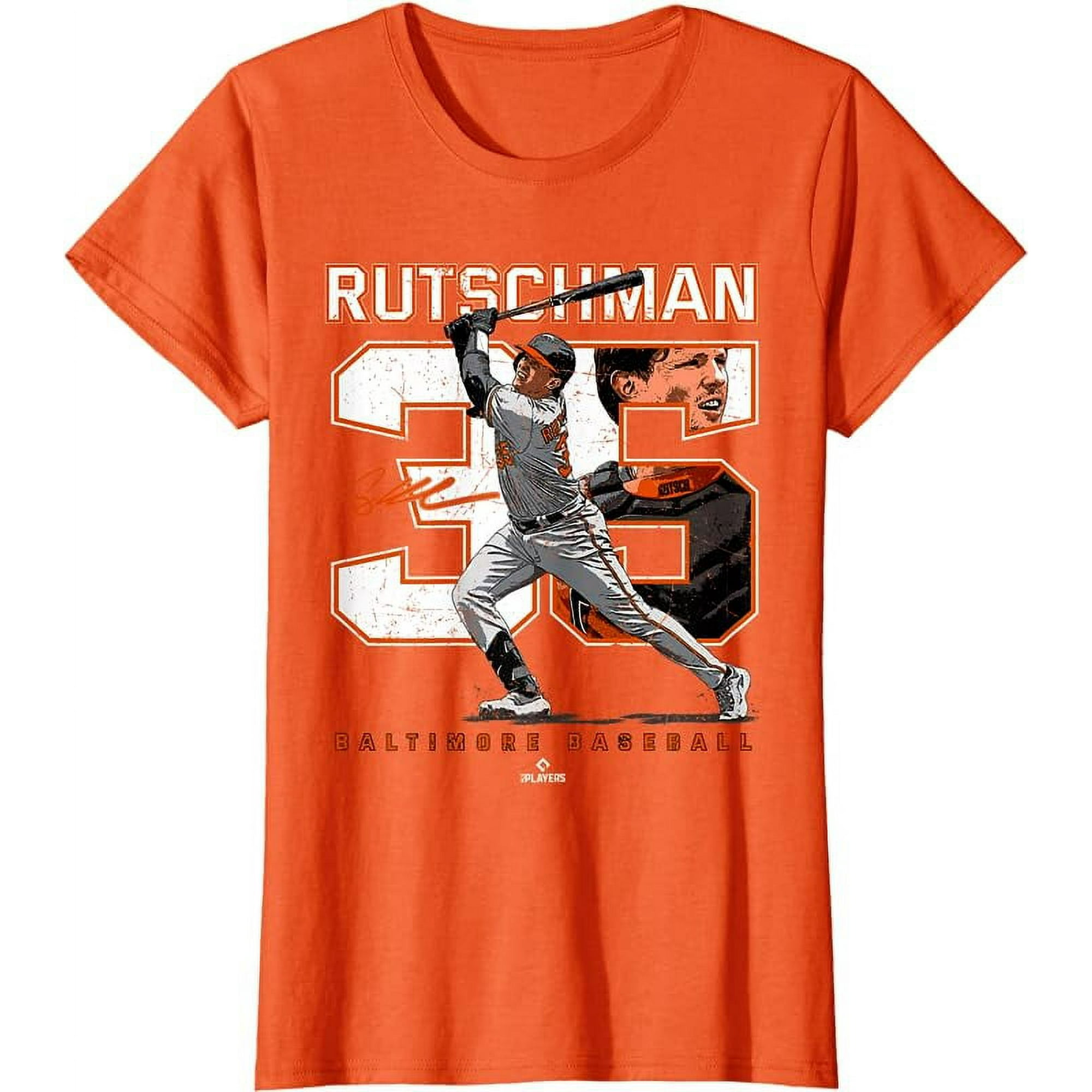 NOBRAND Number and Portrait Adley Rutschman Baltimore T-Shirt, Women's, Size: 5XL, Orange