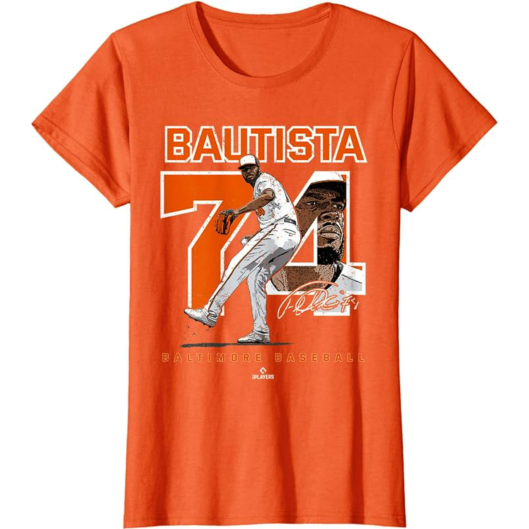 NOBRAND Number and Portrait Felix Bautista Baltimore mlbpa T-Shirt, Women's, Size: 2T, Orange